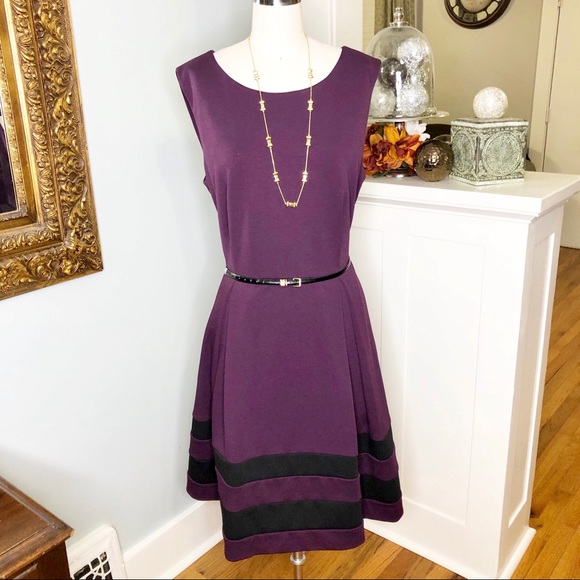 Calvin Klein Dresses & Skirts - Calvin Klein Purple Stripe Fit & Flare Dress